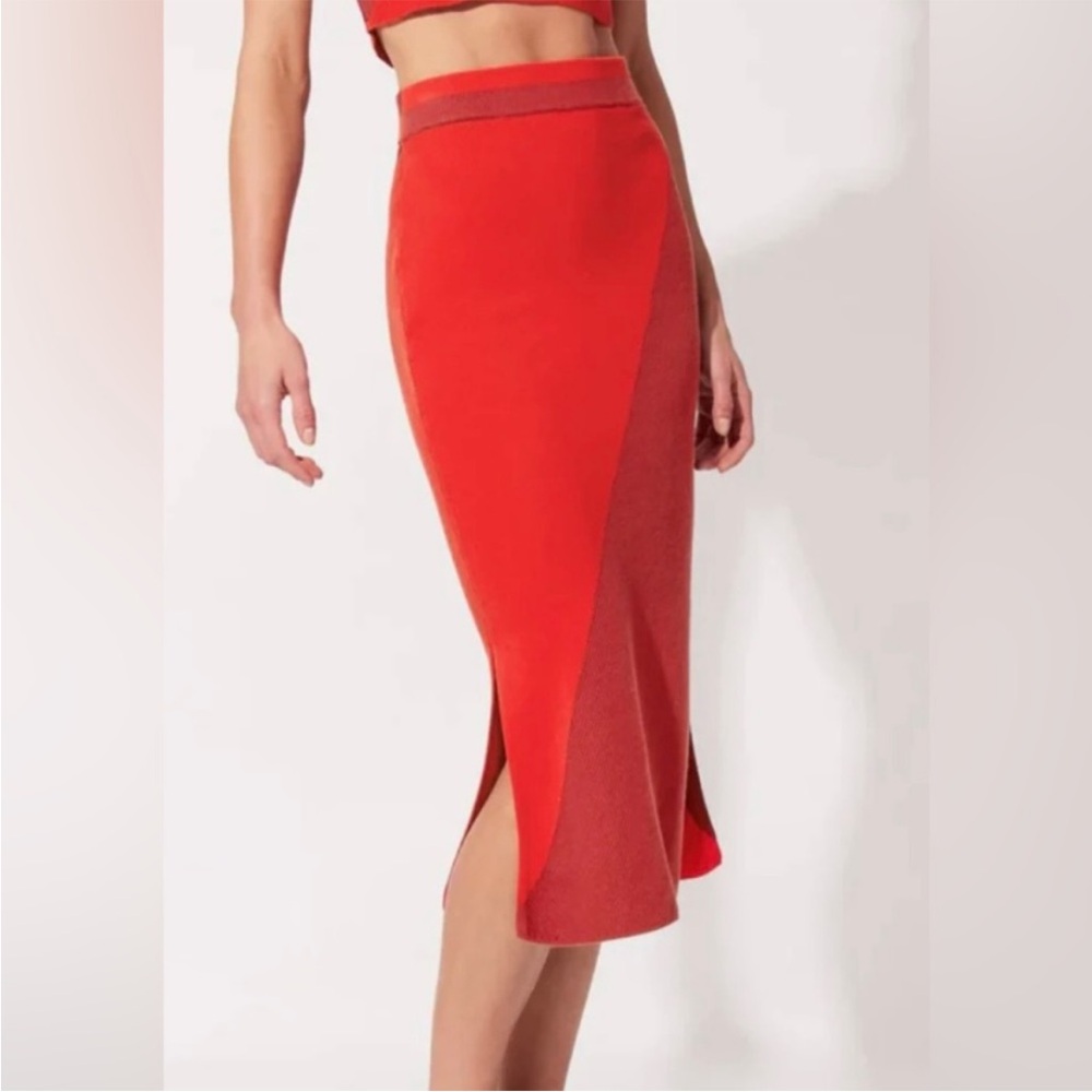 New Solid & Striped Vivienne Knit Midi Skirt in Colorblock Candy Apple Red Small